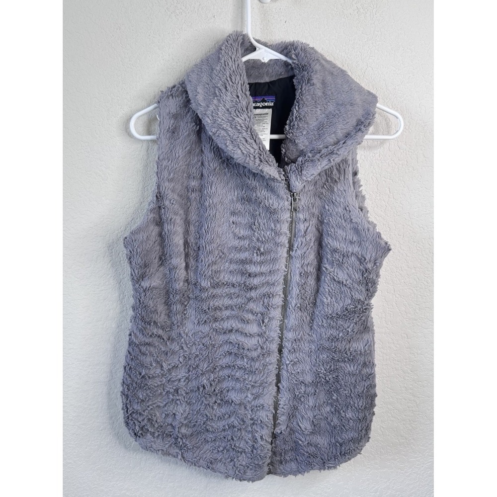 Patagonia Womens Pelage‎ Vest Gray Faux Fur Zip Up Sz S Regular Fit Outdoor